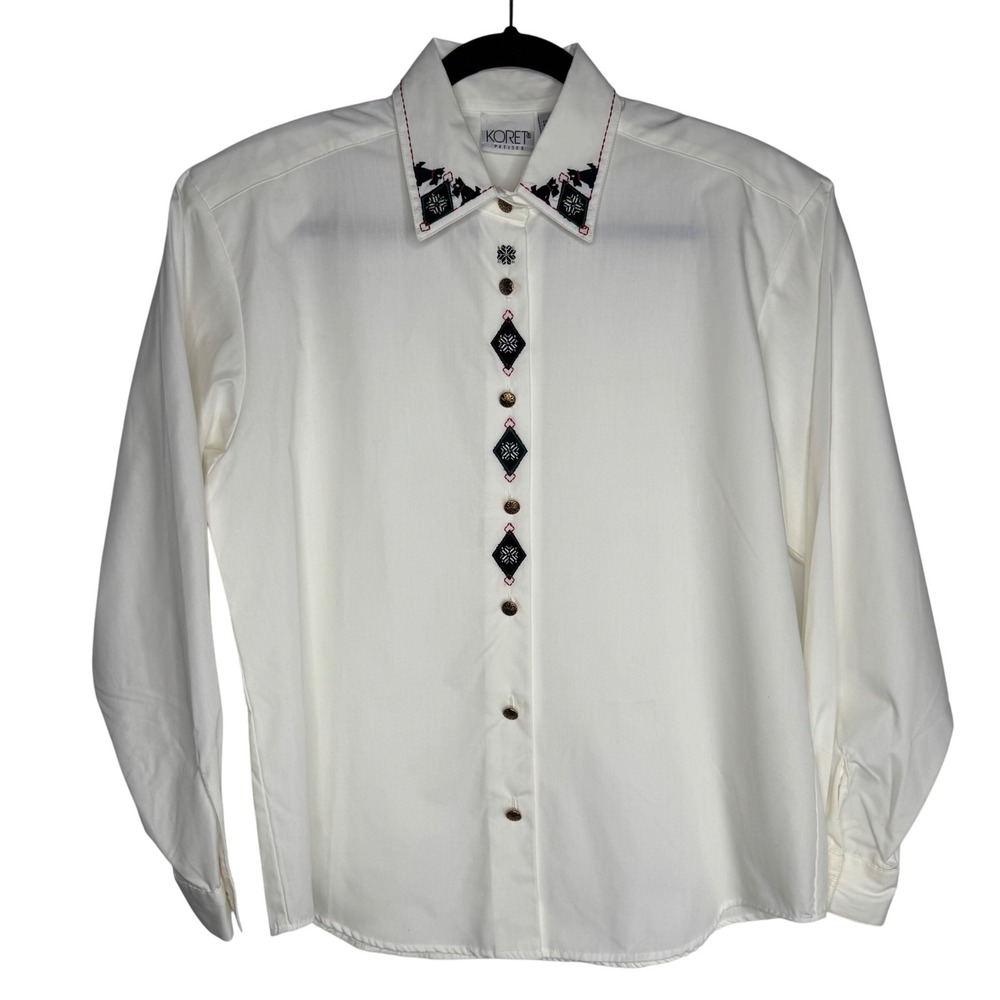 VTG Koret Size‎ SPetite Embroidered Scottish Terrier Dog Button Up White Shirt